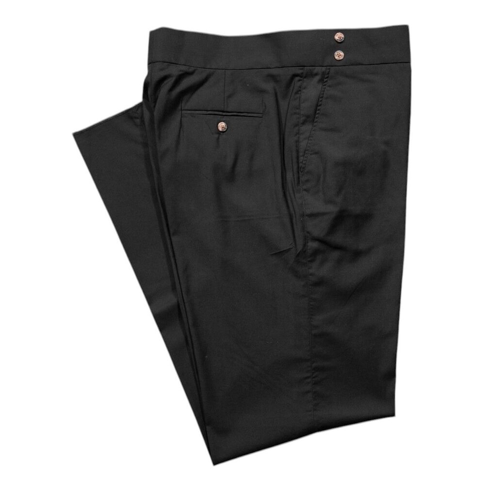 Mens Gurkha Pants 36 Black Wool High Waist Straight Flat Front Dress Trousers
